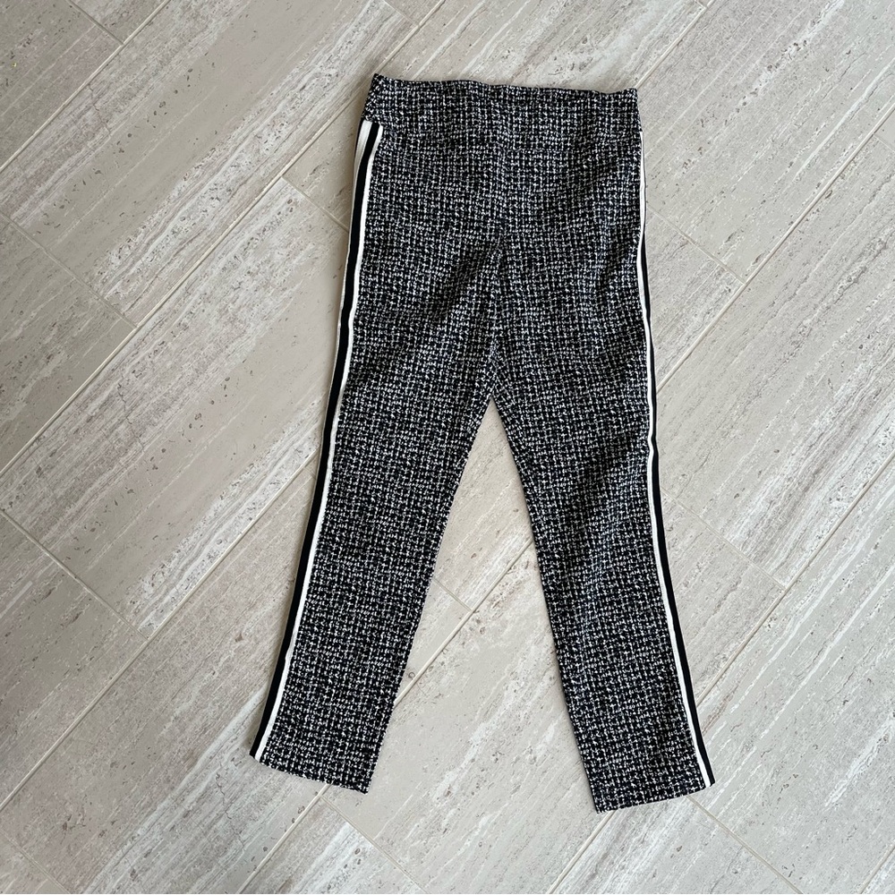 Joseph Ribkoff Black & White Tweed-Effect Ankle Pants with Side Stripes